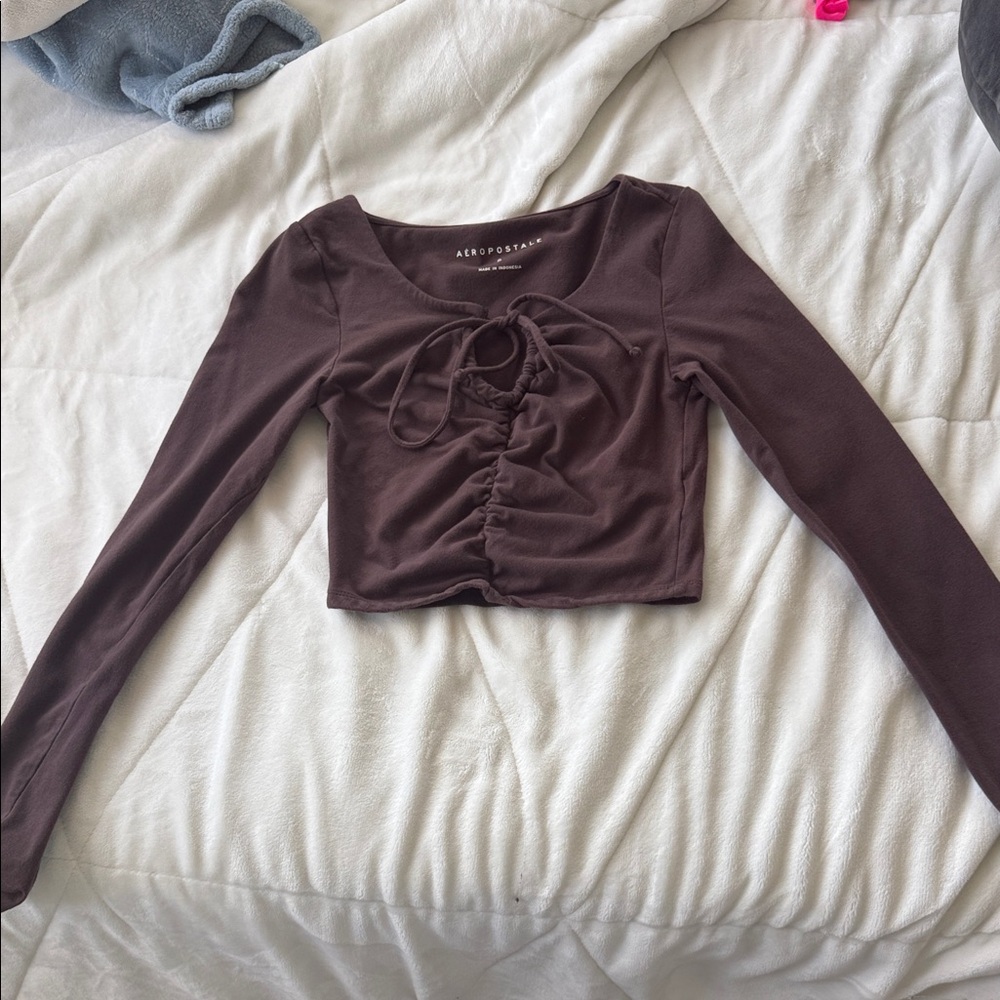 Aeropostale Women's Chocolate Long Sleeve Blouse
